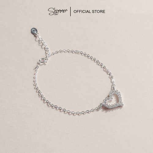 Lắc Tay, Vòng Tay Nữ Bạc 925 Cao Cấp SHIMMER SILVER Thiết Kế Hình Trái Tim Đính Đá Lấp Lánh - Outlet 56
