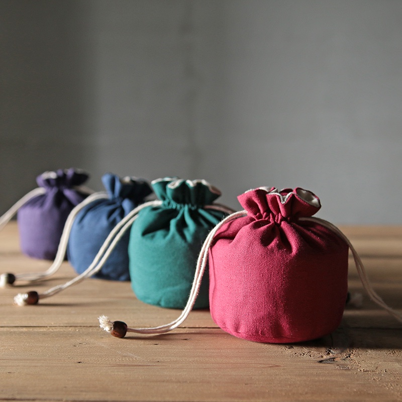 Túi Vải Lanh Cotton Đựng Bộ Ấm Trà Đồ Chơi Gọn Nhẹ