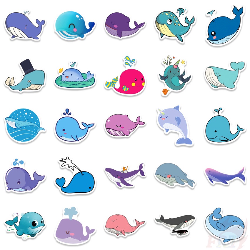Set 50 miếng dán trang trí laptop hành lý hình cá voi xanh DIY 02