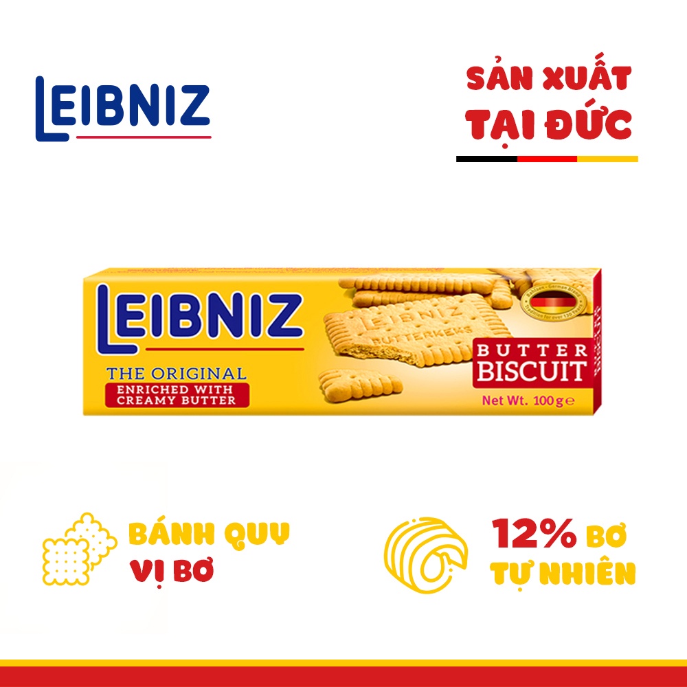 Bánh quy bơ Leibniz Đức 100g bơ tự nhiên và dầu hướng dương, bánh thơm ngon giòn tan