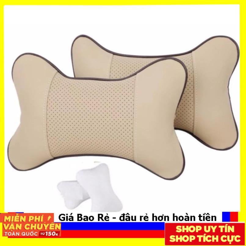 Gối kê cổ bọc da PU cho xe ôtô, xe hơi chống mỏi (màu đen/Màu be)