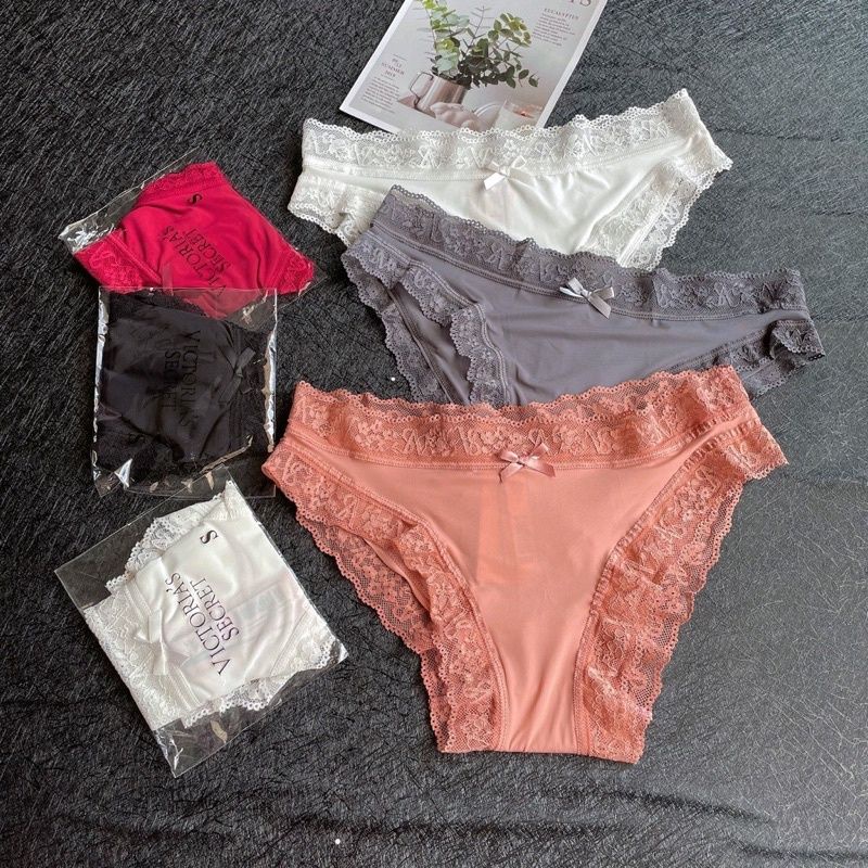 Quần lót Victoria's Secret cotton thun viền ren, quần chip