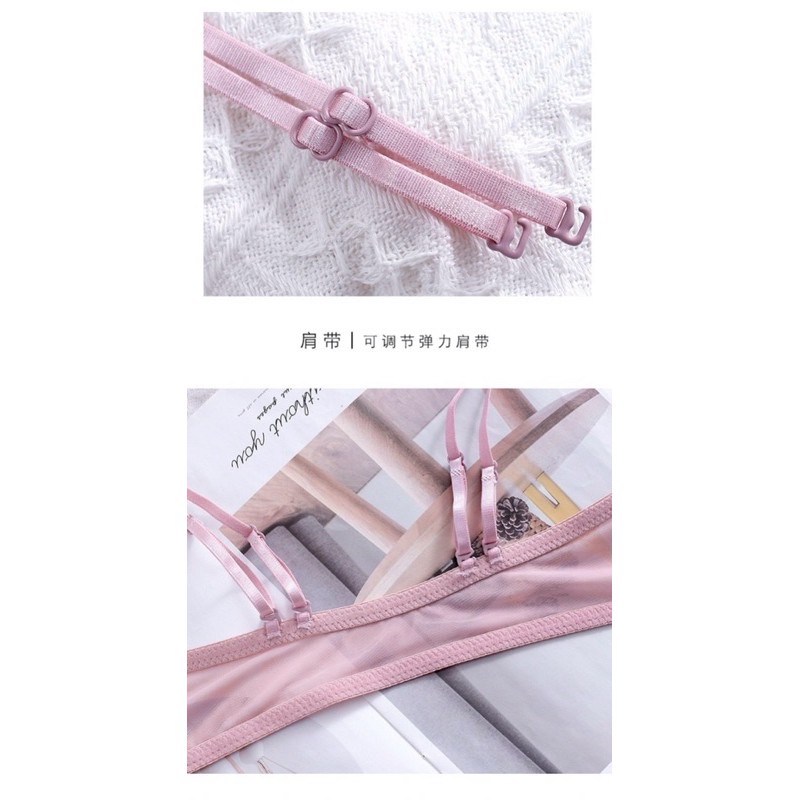 Bộ Đồ Lót Nữ Cúp Ngang Nâng Ngực Áo Lót Cài Trước Đệm Vừa Tiểu Thư Siêu cao cấp Viền Ren Sexy - 2218