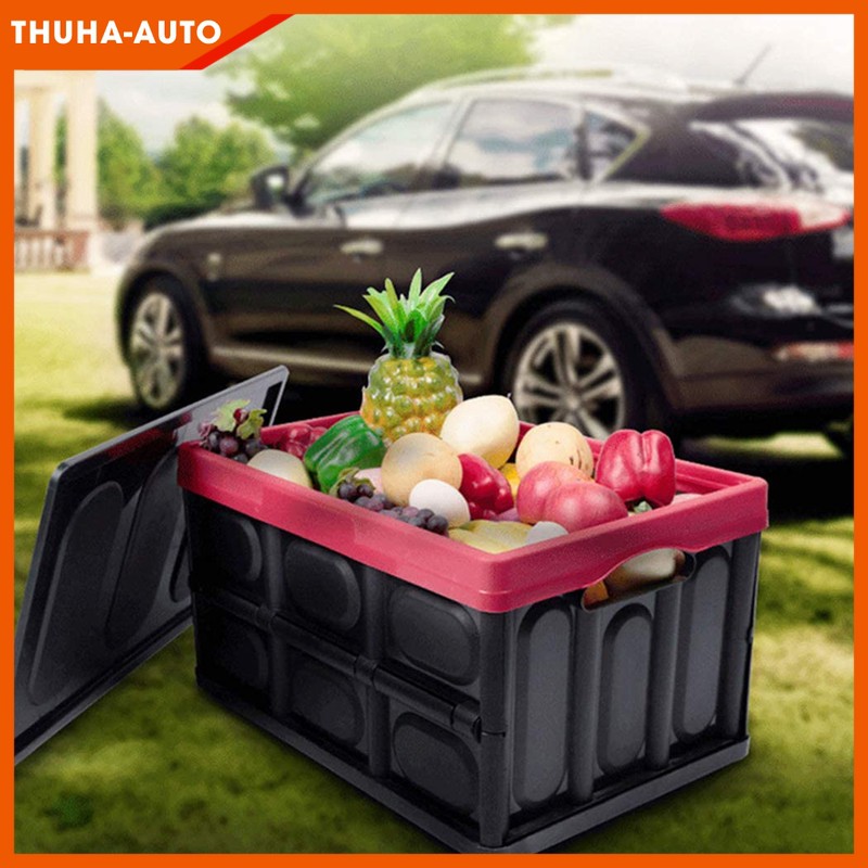 Thùng đựng đồ để cốp ô tô co giãn lò xo gấp gọn nhựa ABS thể tích lớn đến 40 lít đa năng đựng được đồ ăn hải sản