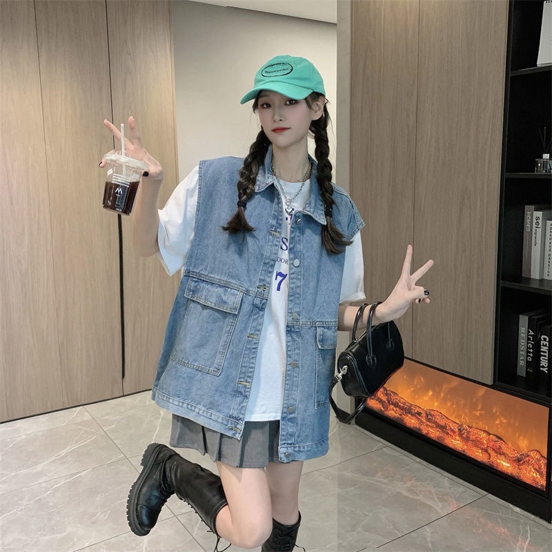 Áo Khoác Jean Không Tay Phong Cách Hong Kong Cổ Điển Thời Trang Mùa Thu Kiểu Mới