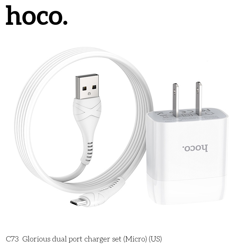 Bộ sạc Hoco C73  Micro-USB 2.4A có 2 cổng USB dành cho android: samsung oppo vivo xiami realme ..