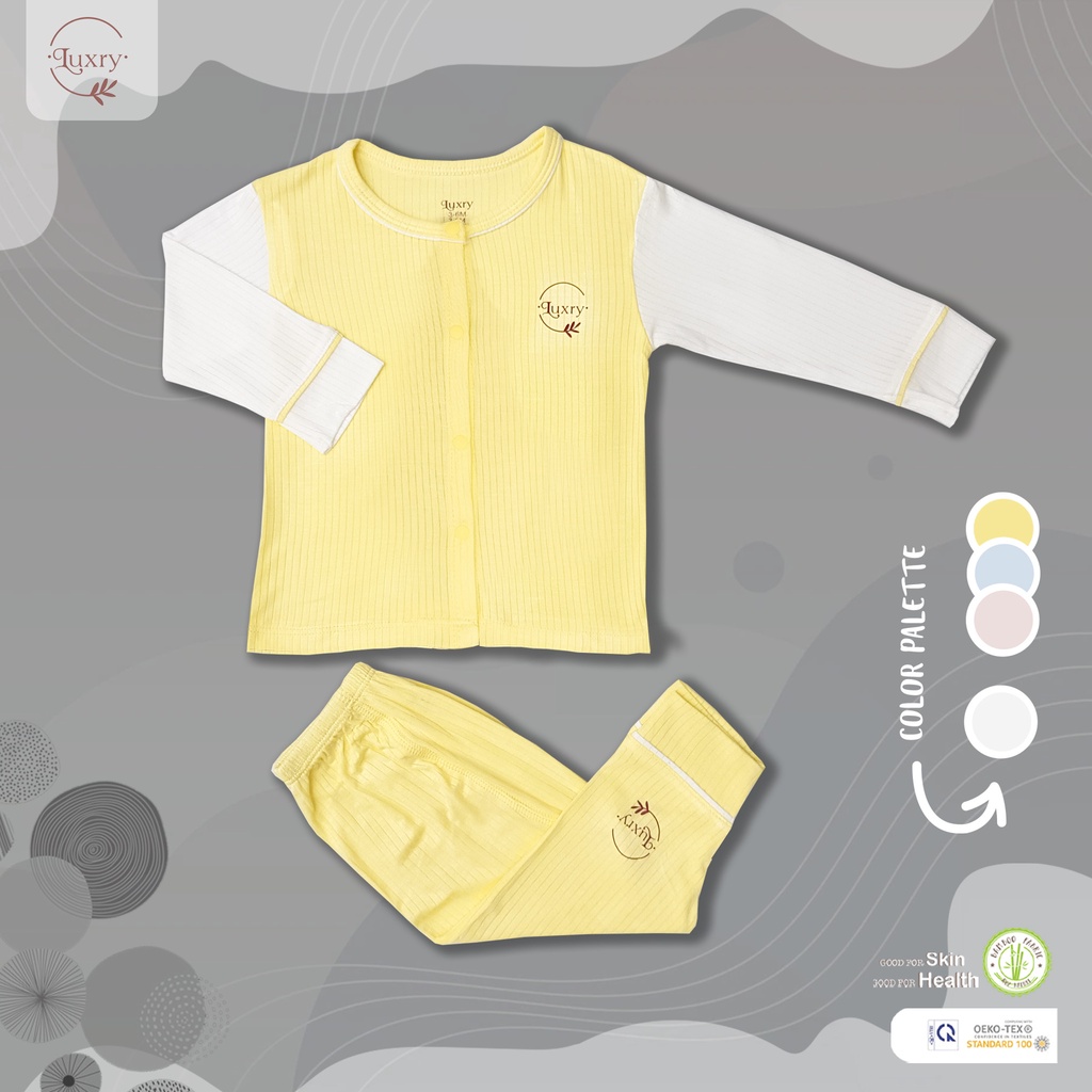 Bộ quần áo dài cài thẳng viền lé Luxry làm từ vải sợi tre cao cấp cho bé từ sơ sinh đến 3 tuổi