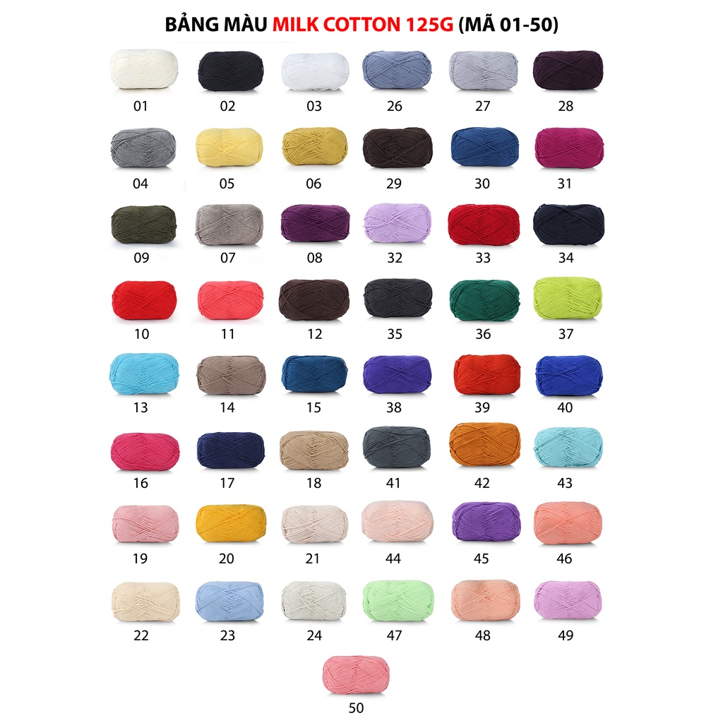 Len Milk Cotton 125gr (Loại 1) Mã 01 đến 50