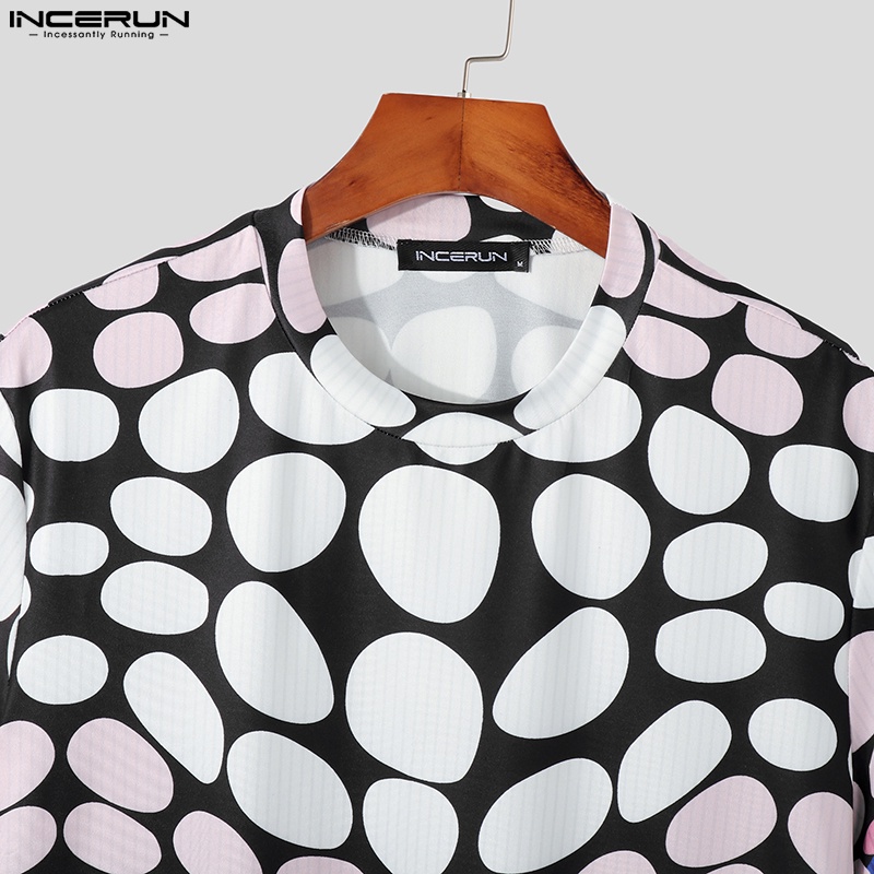 Áo thun INCERUN tay ngắn cổ tròn họa tiết chấm bi phong cách phương Tây thời trang mùa hè cho nam