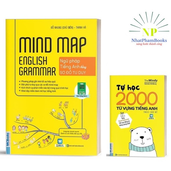 Sách - ComBo 2 Cuốn Mind Map English Grammar – Ngữ Pháp Tiếng Anh Bằng Sơ Đồ Tư Duy+Tự học 2000 từ vựng tiếng Anh