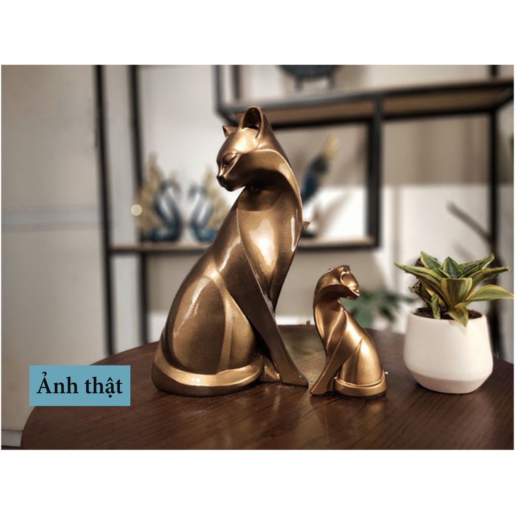 Tượng trang trí nhà cửa, trang trí phòng khách, Tượng Decor Cặp Đôi Mèo - Trang Trí Nội Thất Cao Cấp