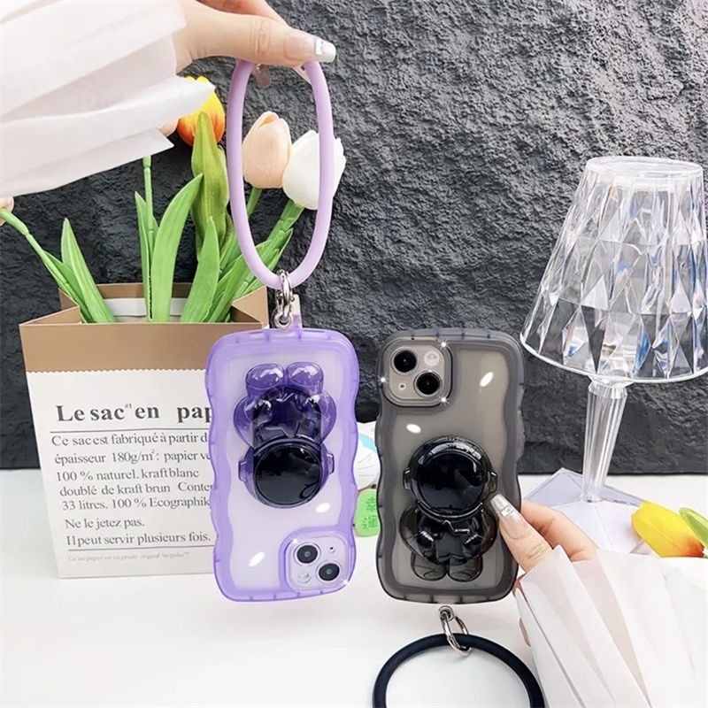 Ốp Điện Thoại Trong Suốt Họa Tiết Phi Hành Gia Có Giá Đỡ Cho iPhone 11 12 13 Pro Xs Max Mini 7 8 Plus XR X