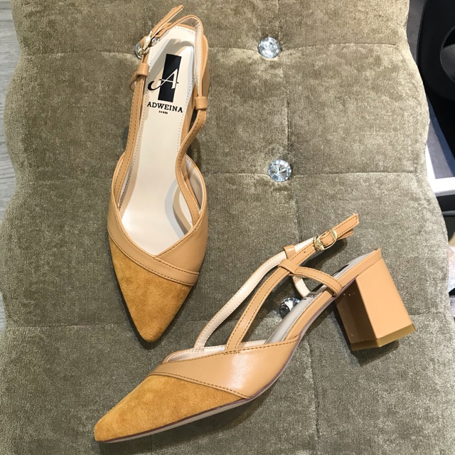 Sandal ADWEINA gót vuông pha da