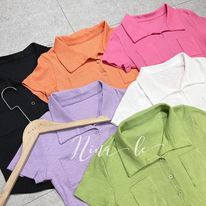 Áo tăm 2 túi cổ bẻ khuy vạt bầu cộc tay