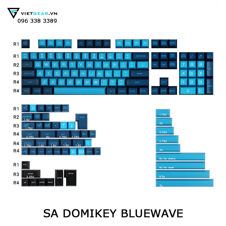 Bộ nút bàn phím SA Domikey Bluewave 159 nút nhựa ABS double shot
