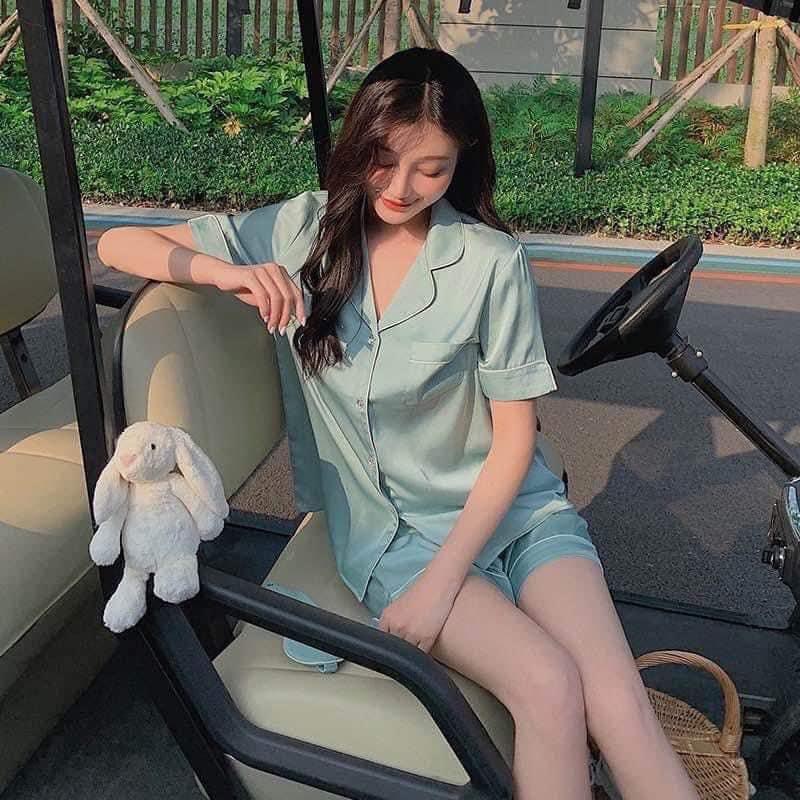 Bộ ngủ lụa cộc tay VS 3 màu xanh, tím, hồng | BigBuy360 - bigbuy360.vn