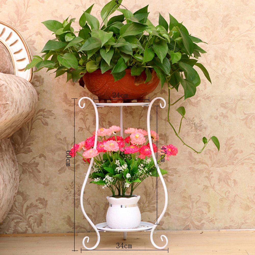 Giá Đỡ Chậu Hoa 2 Tầng Bằng Kim Loại Trang Trí Ban Công Sân Vườn