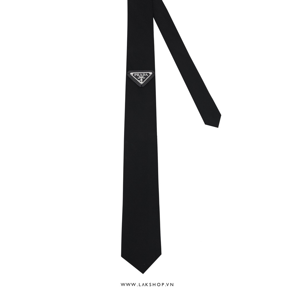 Cà Vạt Pra.Đa Logo Gabardine Tie In Black  - New version with Tag