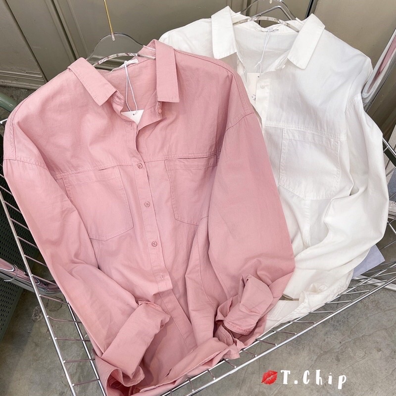Áo sơ mi nữ tay dài fom rộng trắng, hồng chất đẹp freesize LYZIN