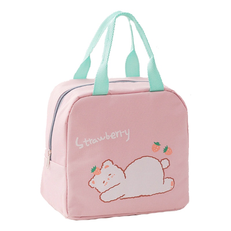 Túi Đựng Hộp Cơm Trưa Bằng Vải Oxford Chống Nước In Họa Tiết Thú Hoạt Hình Dễ Thương Có Tay Cầm Cách Nhiệt Cho Bé