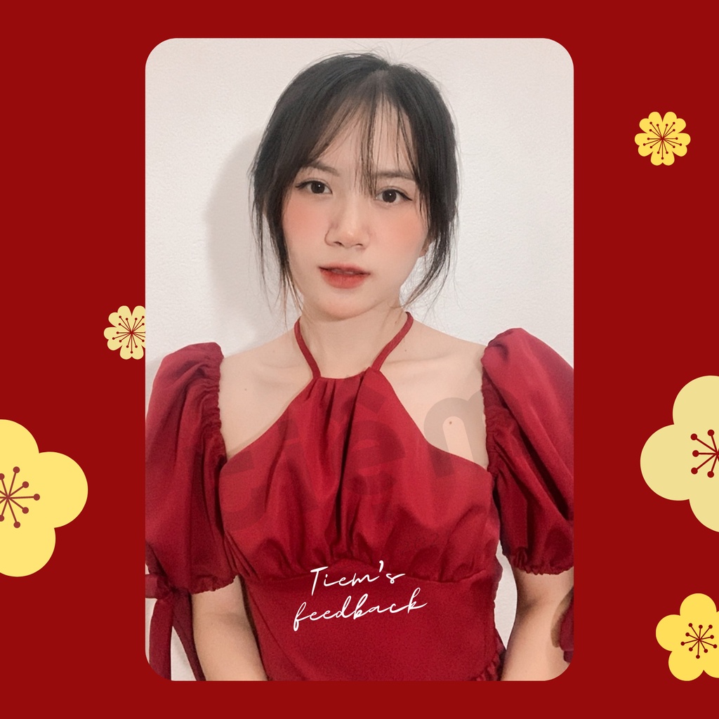 [Best-seller] Đầm cổ yếm tay phồng dáng xoè hai màu Trắng và Đỏ đô - Rubies Dress - Tiệm Official | BigBuy360 - bigbuy360.vn