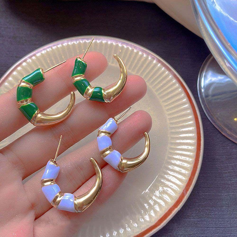 Khuyên Tai Hình Sừng Phong Cách Retro Đơn Giản Cho Nữ|Khuyên Tai Kim Loại Hình Học Cho Nữ