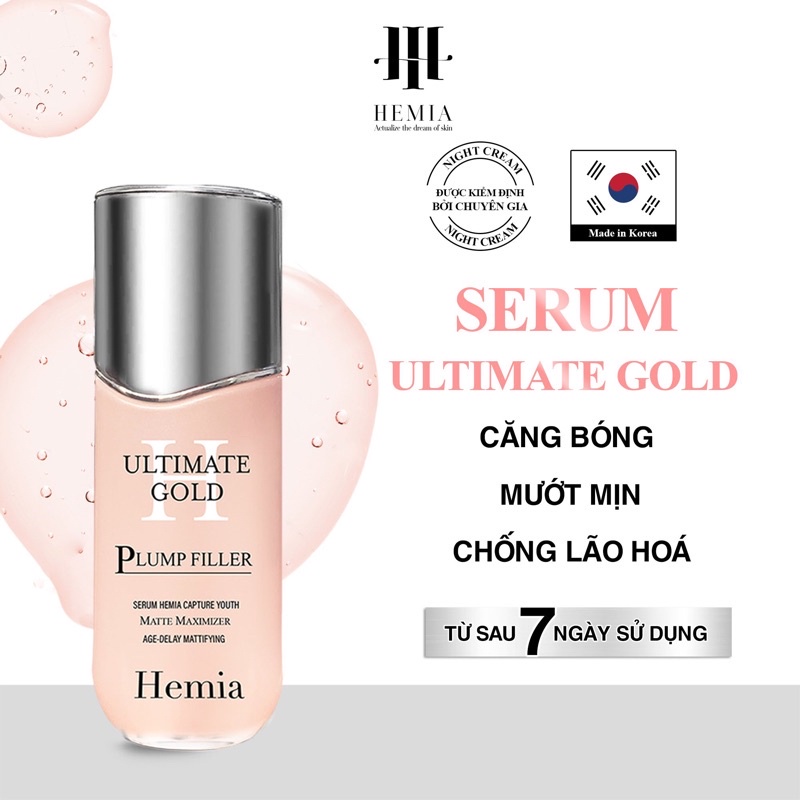 Serum Gold Luxury HEMIA 50ml tác dụng làm mờ vết thâm mụn, dưỡng trắng, đều màu da, tăng cường chống nắng, chống lão hóa