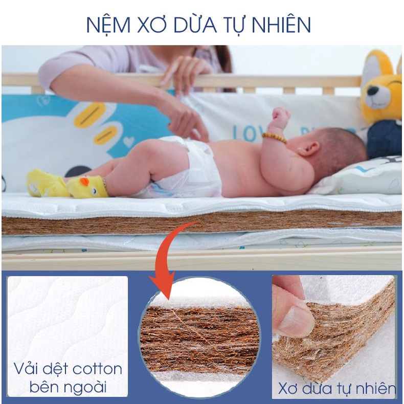 Đệm sơ dừa tự nhiên kháng khuẩn cho bé GENMAMA chống vẹo xương, nệm sơ dừa thoáng khí bảo vệ làn da bé