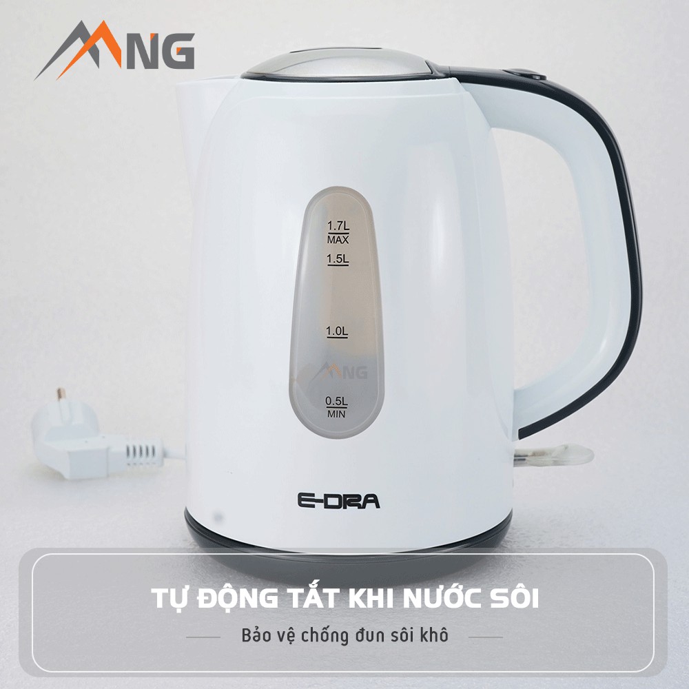 Ấm đun nước siêu tốc EDra - EK1702L dung tích 1,7 lít, thép không gỉ, có đế xoay không, tự ngắt khi nước sôi