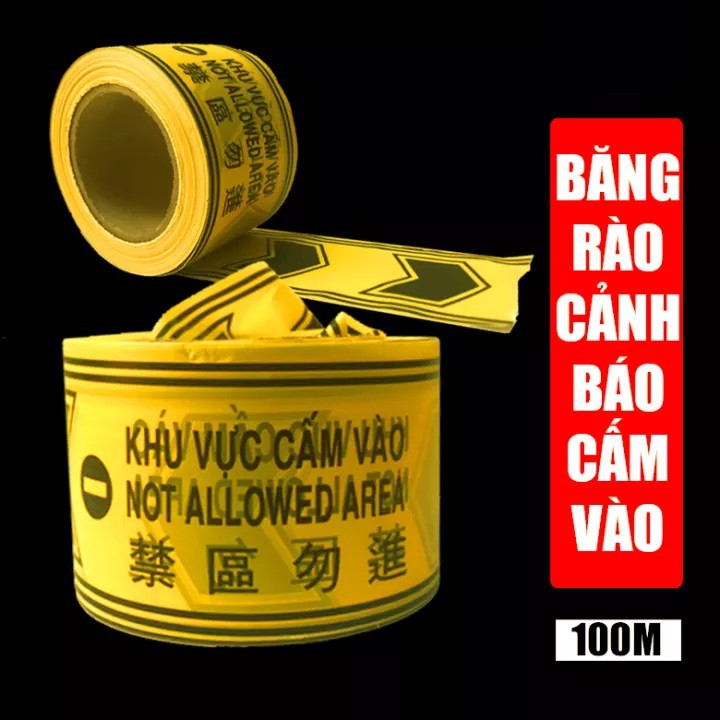 Cuộn băng cảnh báo rào chắn, cảnh báo khu vực nguy hiểm dài 100m (có 2 màu trắng đỏ và vàng đen) - Bảo Hộ Thinksafe