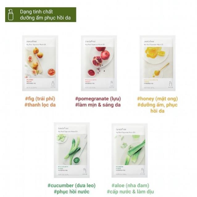 Mặt Nạ Giấy Innisfree EX Real Squeeze Mask mẫu mới 2021