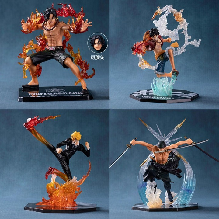 Mô hình One piece Zoro Luffy Sanji Ace Sabo đế có chữ, figure one piece trang trí decor, mô hình anime chất