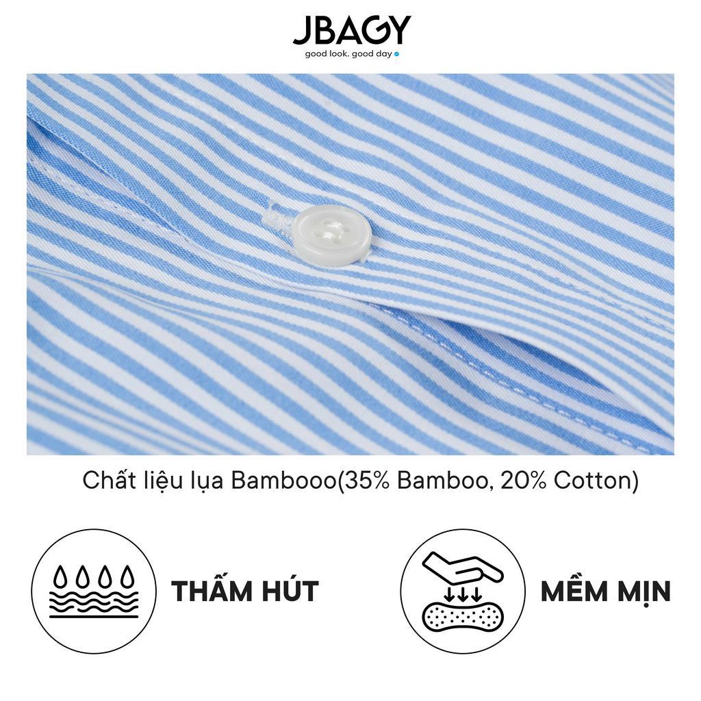 Áo sơ mi nam kẻ sọc xanh phối măng set cổ trắng chất liệu oxford cotton thoáng mát thanh lịch thương hiệu JBAGY - JS0705