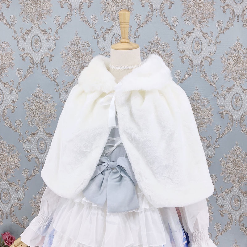 Áo choàng cổ cardigan bằng nhung dày màu trắng kiểu lolita mùa đông 2020