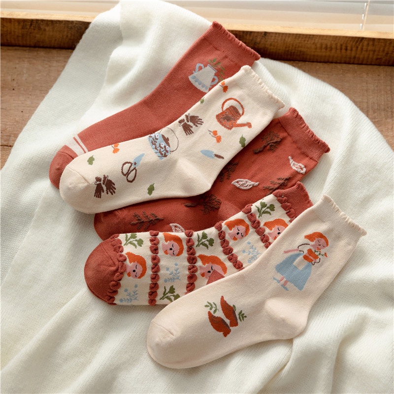 Vớ Dệt Kim Cổ Vừa In Họa Tiết Hoạt Hình Đơn Giản Phong Cách Nhật Bản Cho Nữ