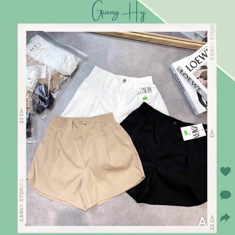 Quần short đùi nữ ống rộng cạp chun cao chất vải thô dày dặn SET 3 QUẦN KAKI