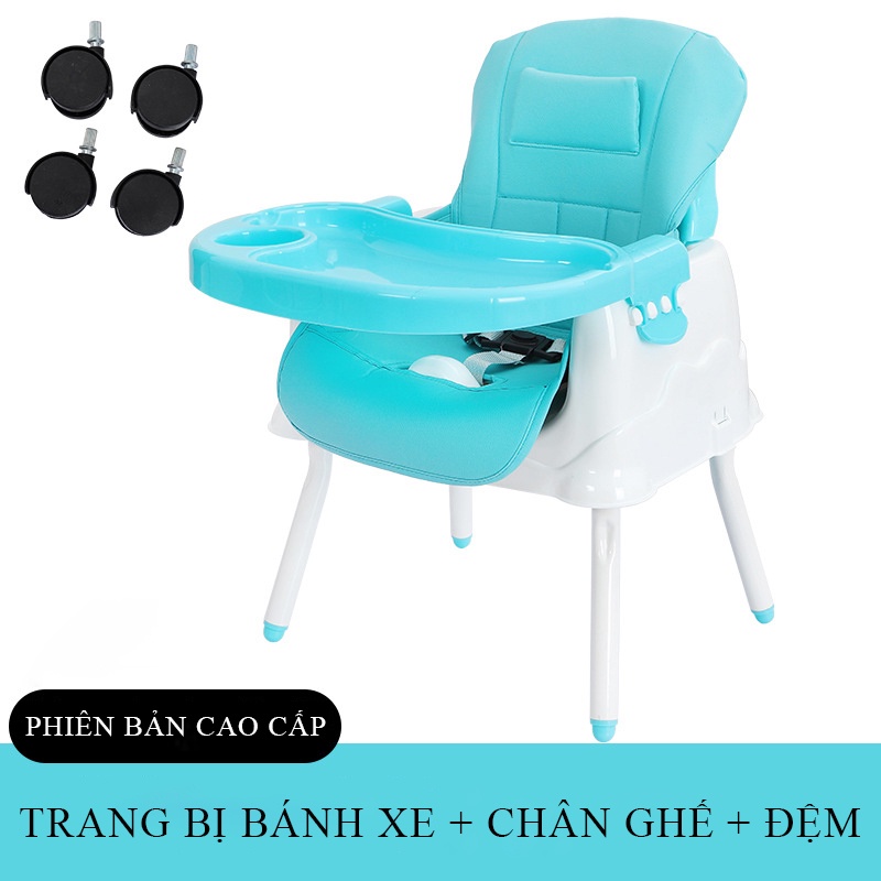 Ghế ăn dặm cao cấp cho bé đa chức năng có đệm kèm chân sắt và bánh xe tiện lợi cho mẹ và bé