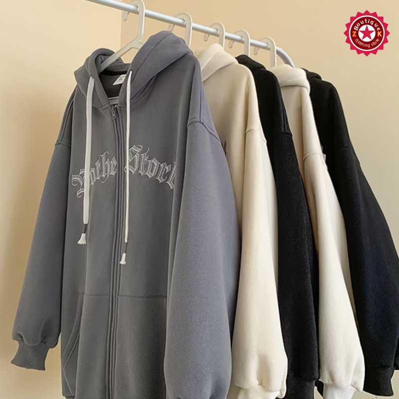Plus Áo Khoác Hoodie Có Khóa Kéo Dáng Rộng In Chữ Phong Cách Hàn Quốc Thời Trang Mùa Thu Cho Nam