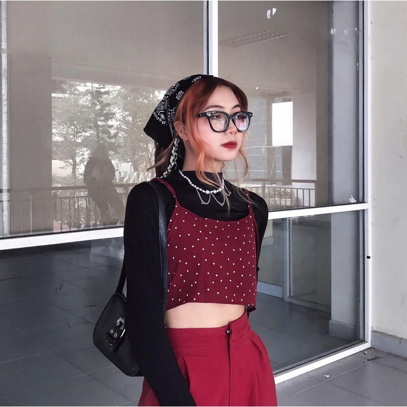Áo 2 dây chấm bi đan dây lưng