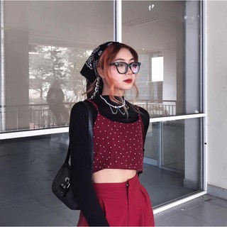 Áo 2 dây chấm bi đan dây lưng