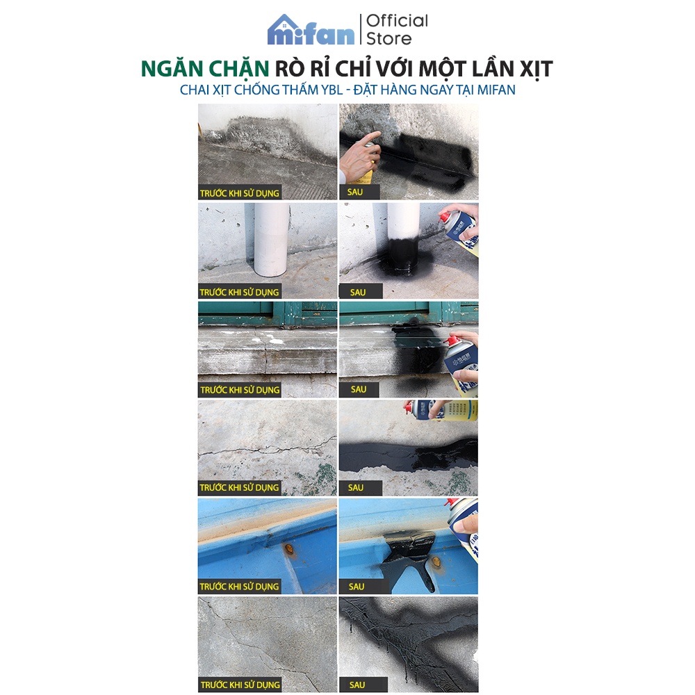 Bình Xịt Chống Thấm Nước ybl paint 450ml MIFAN - Xử Lý Dột Tường Trần Mái Nhà Sân Thượng