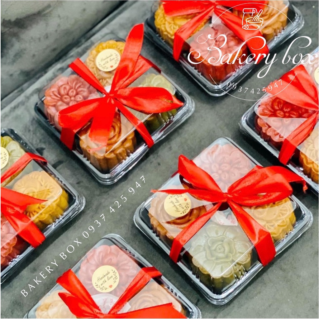Set 50 | HT134 Hộp 4 Ngăn Đựng Bánh Trung Thu Mini 75gr - Mochi - Cookie