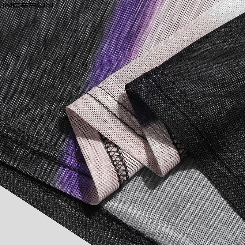 Áo thun INCERUN tay dài xuyên thấu thời trang cho nam