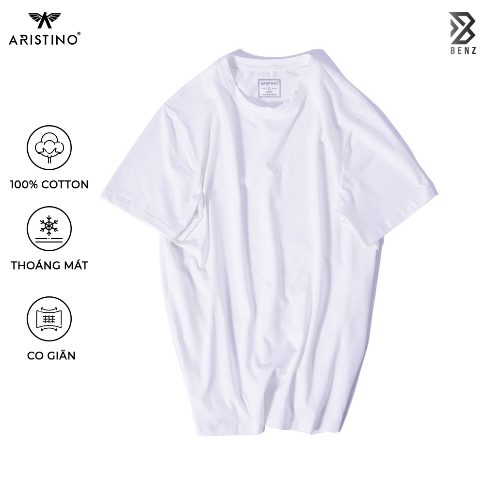 Áo thun nam trắng tay lỡ unisex cổ tròn form rộng cao cấp Aristino vải cotton thoáng mát Benzmen - AC22