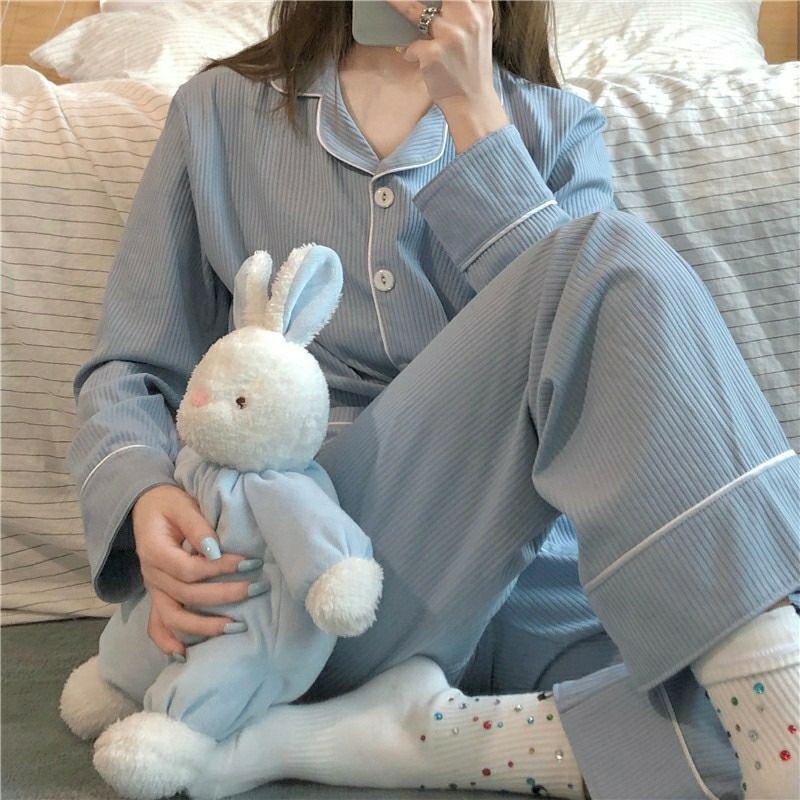 Bộ Ngủ / Mặc Nhà Pijama Thun Gân Dài Kèm Ảnh Thật