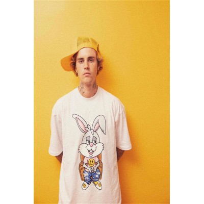 Drew House Justin Bieber The Smiley Tusky Rabbit In Loose Short-sleeved T-shirt couple
