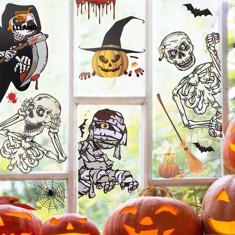 1 Tấm Sticker Dán Kính Cửa Sổ Trang Trí Halloween Kinh Dị