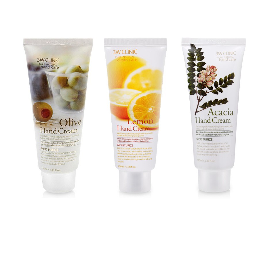 Bộ 3 Kem Dưỡng Da Tay 3w Clinic Hand Cream( Olive, Lemon, Acacia) 100mlx3 | BigBuy360 - bigbuy360.vn