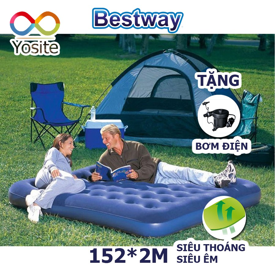 Nệm Hơi Đệm Hơi Cao Cấp Bestway Tặng 1 Bơm điện 203*152*22CM