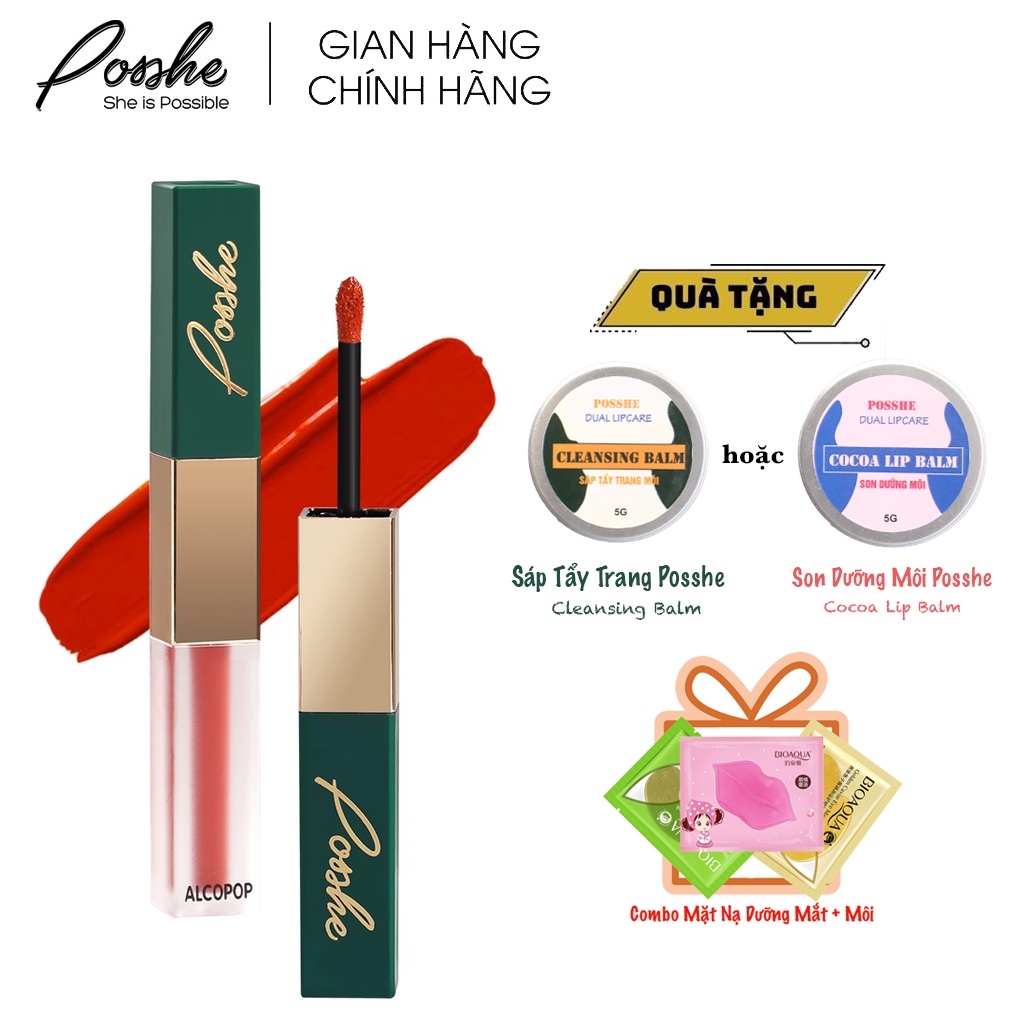 Son Kem 2 Đầu Posshe Siêu Lì Không Trôi - Mua 2 Cây Tặng Combo Son Dưỡng + Sáp Tẩy Trang